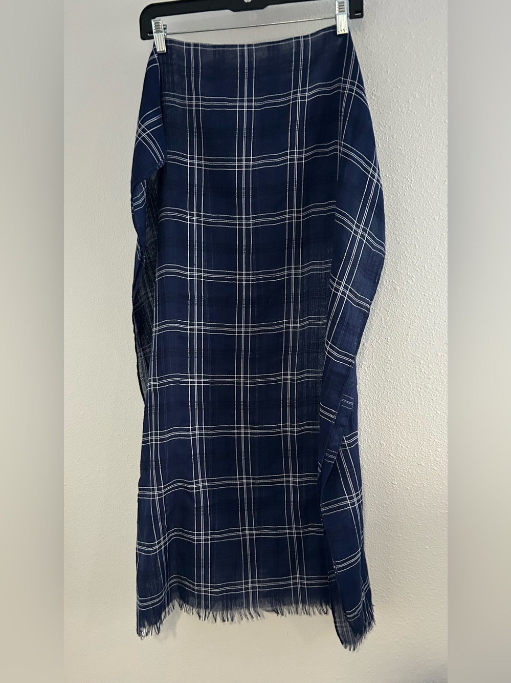 Navy Plaid Fringe Scarf